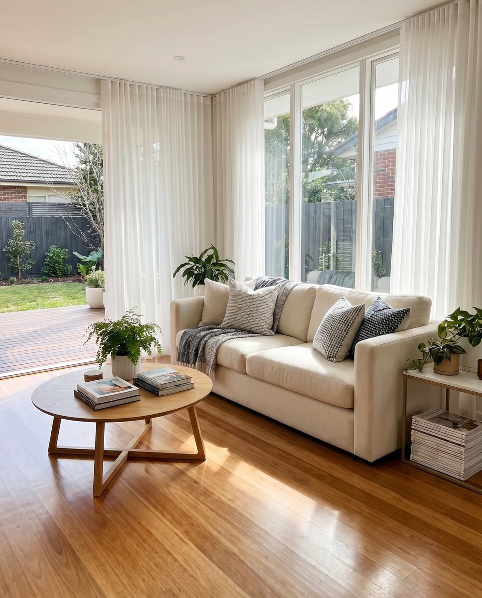 A living room cleaned and presented for sale